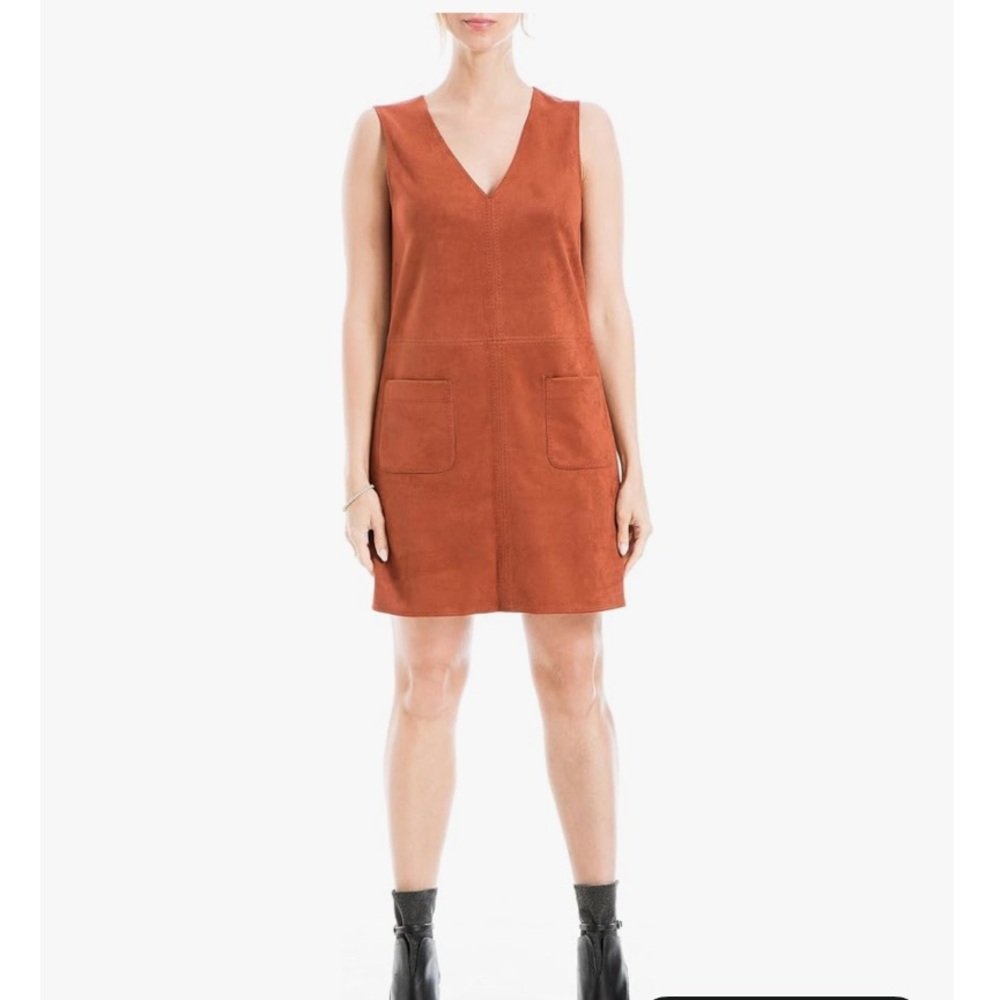 Max Studio Womens Sleeveless Faux Suede V Neck Dress  new size large